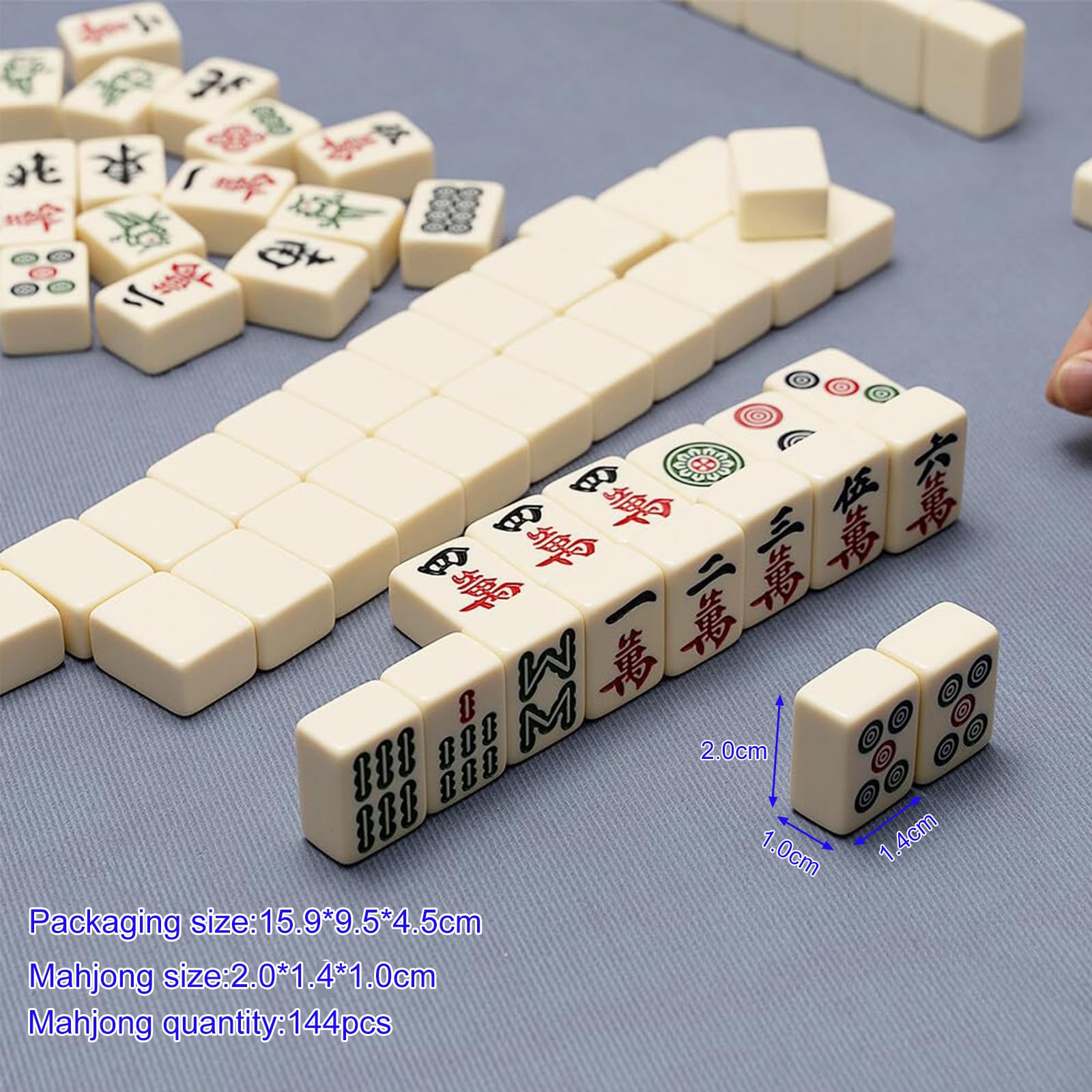 Mini Mahjong Game - Portable Chinese Traditional Set including 144 Tiles and 2 Dice, White, Red, and Black, small - Image 2