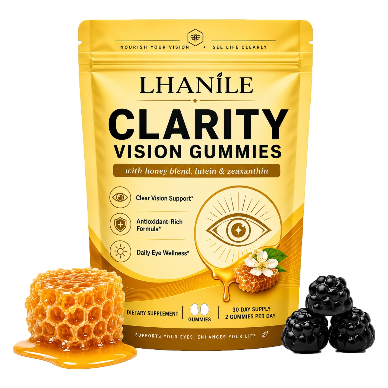 Lhanile Clarity Vision Gummies, Honey Eye Gummies, 60 Gummies