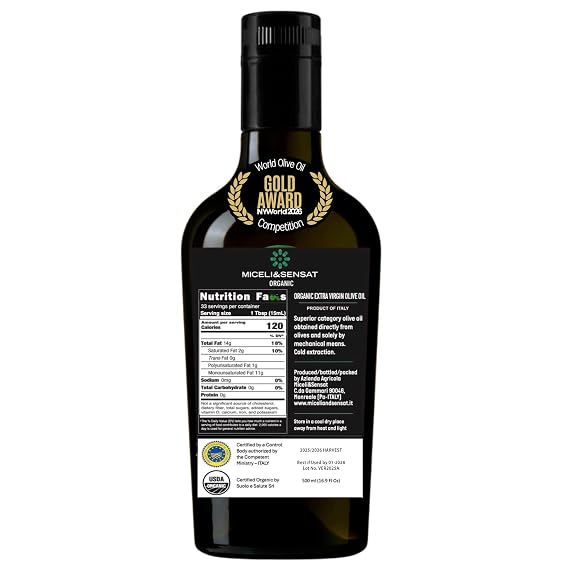 Green Robust Organic 500+ mg/kg Polyphenols Rich Italian Extra Virgin Olive Oil from Italy, 2026 Gold Award, High Antioxidants Peppery Finish, Sicily Certified Origins, Cold Pressed - 16.9 fl oz