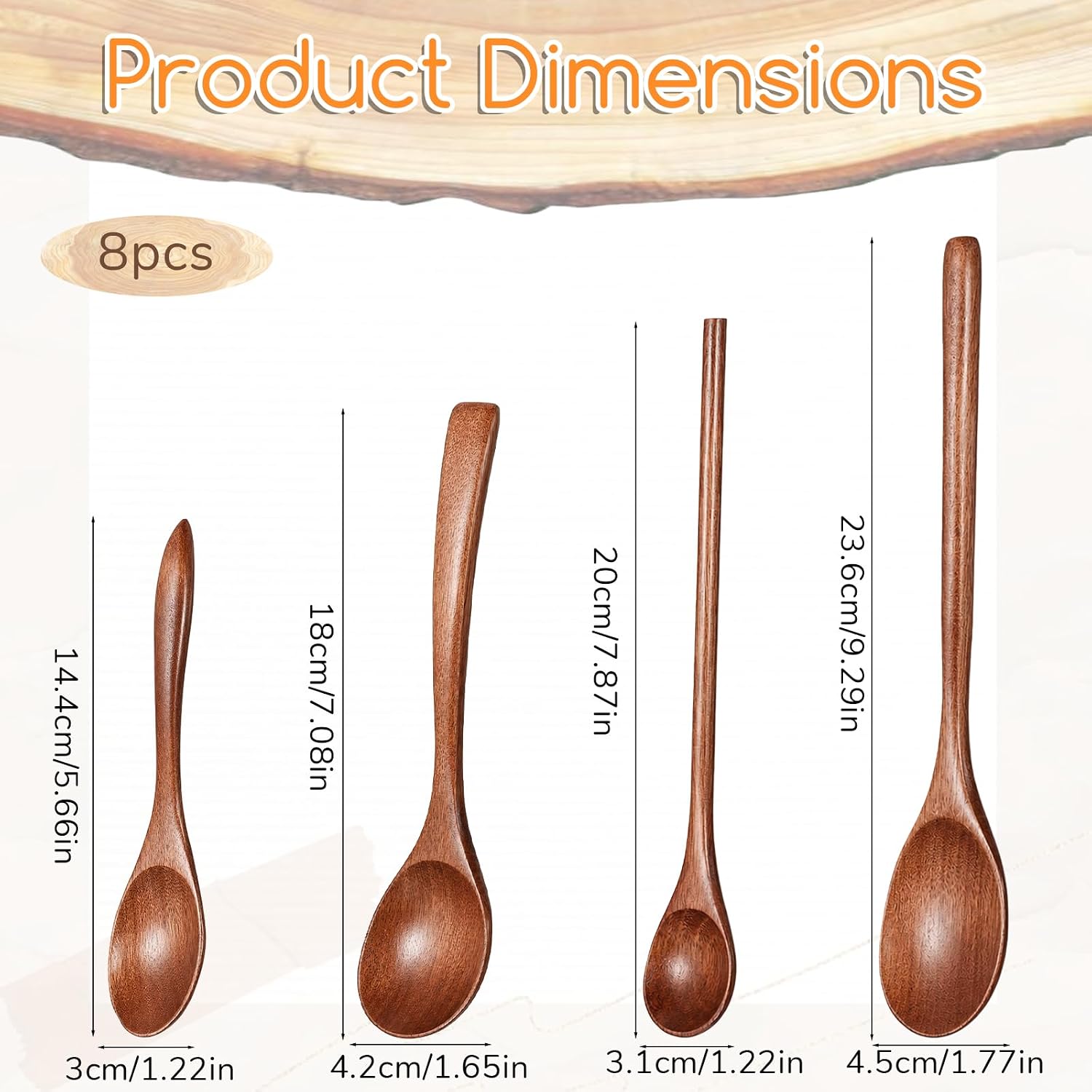 Small Wooden Spoons for Eating, 4 Sizes Wooden Honey Spoon for Tea