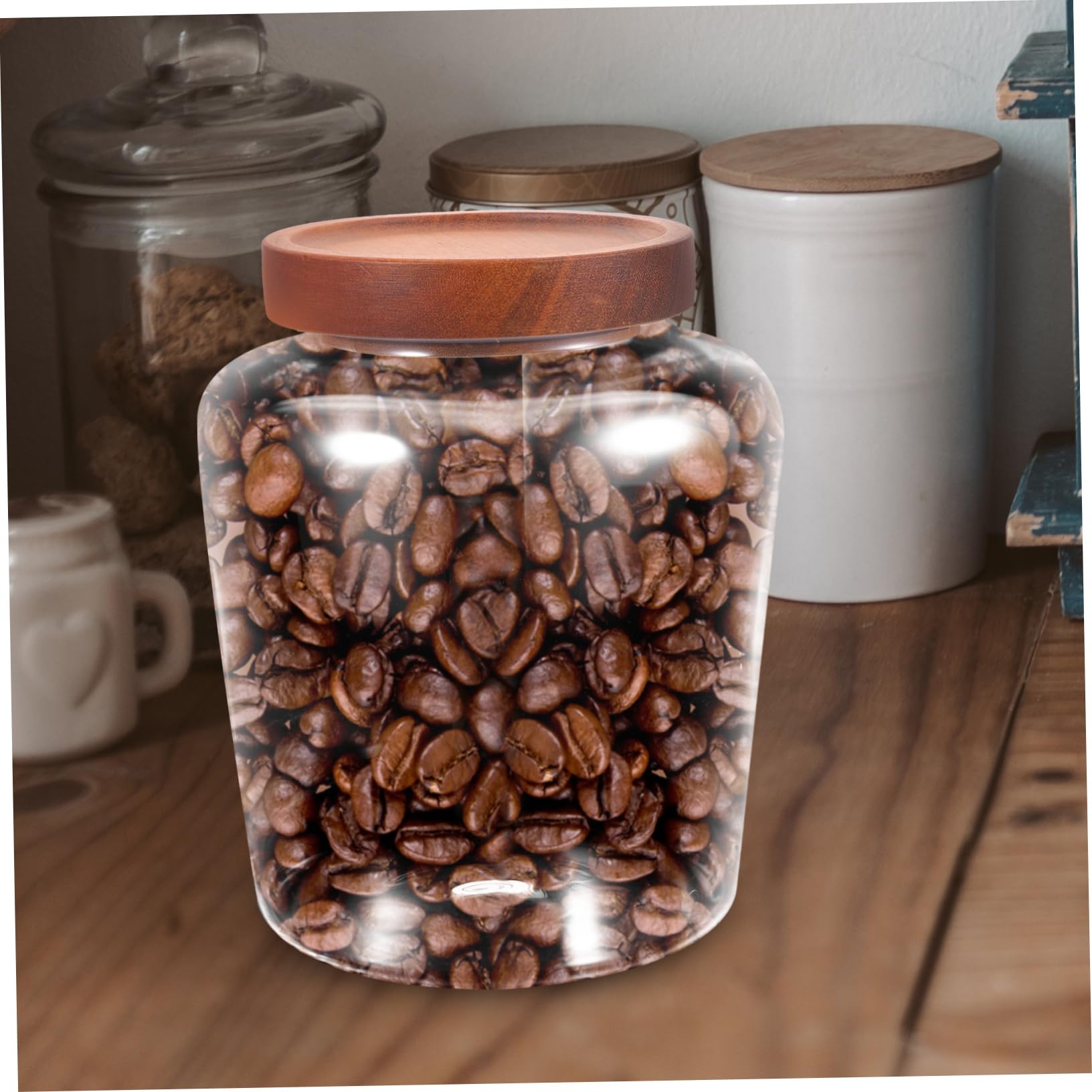 Glas Vorratsbehälter 2, 5 L mit Holzdeckel, Luftdicht, Transparent
