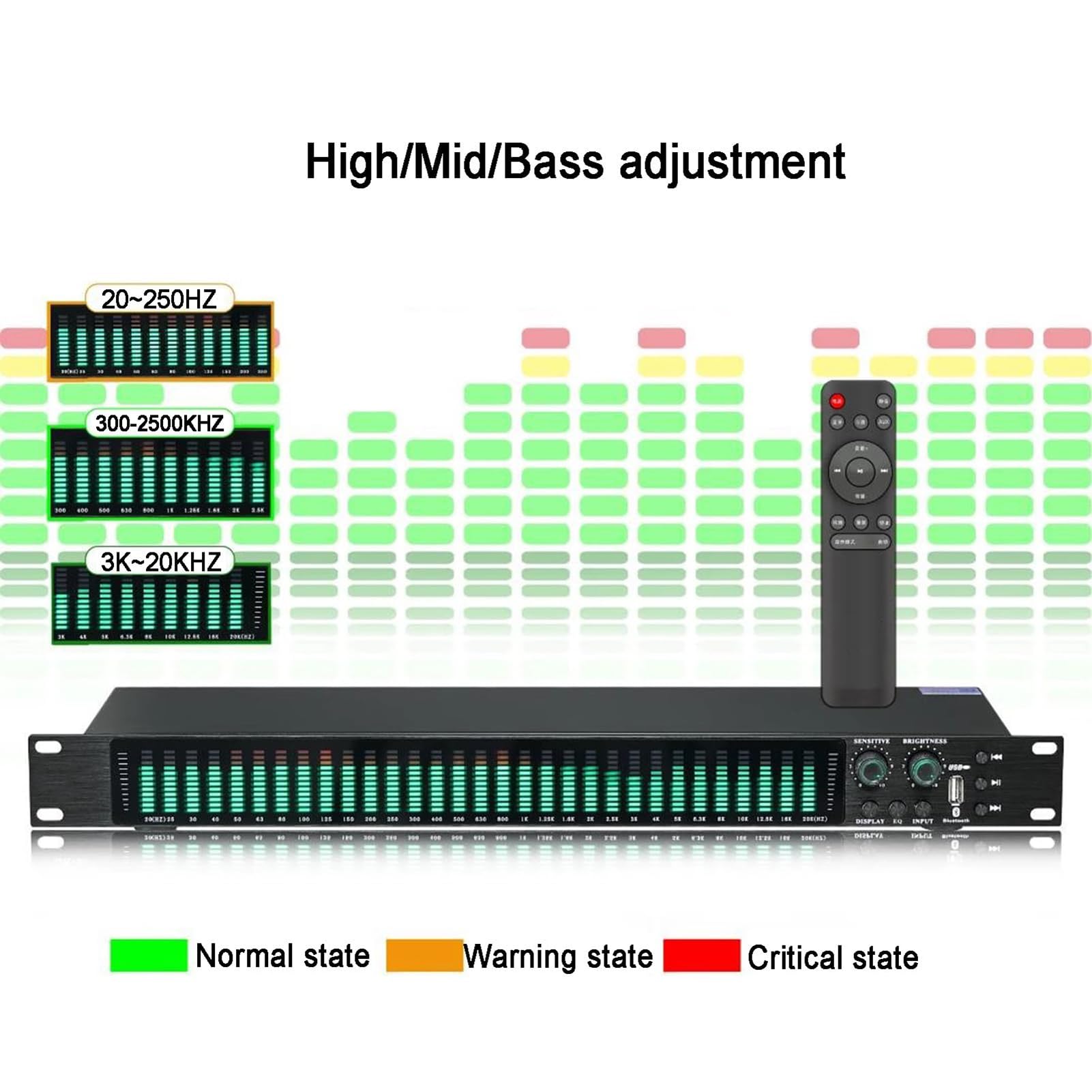 Equalizador Gráfico Estéreo De 31 Bandas, Ecualizador De Ajuste De Eq Digital De Inicio con Pantalla De Espectro Led - 21 Efectos Preestablecidos, Reducción Automática De Ruido, con Ajuste Bajo/Medio