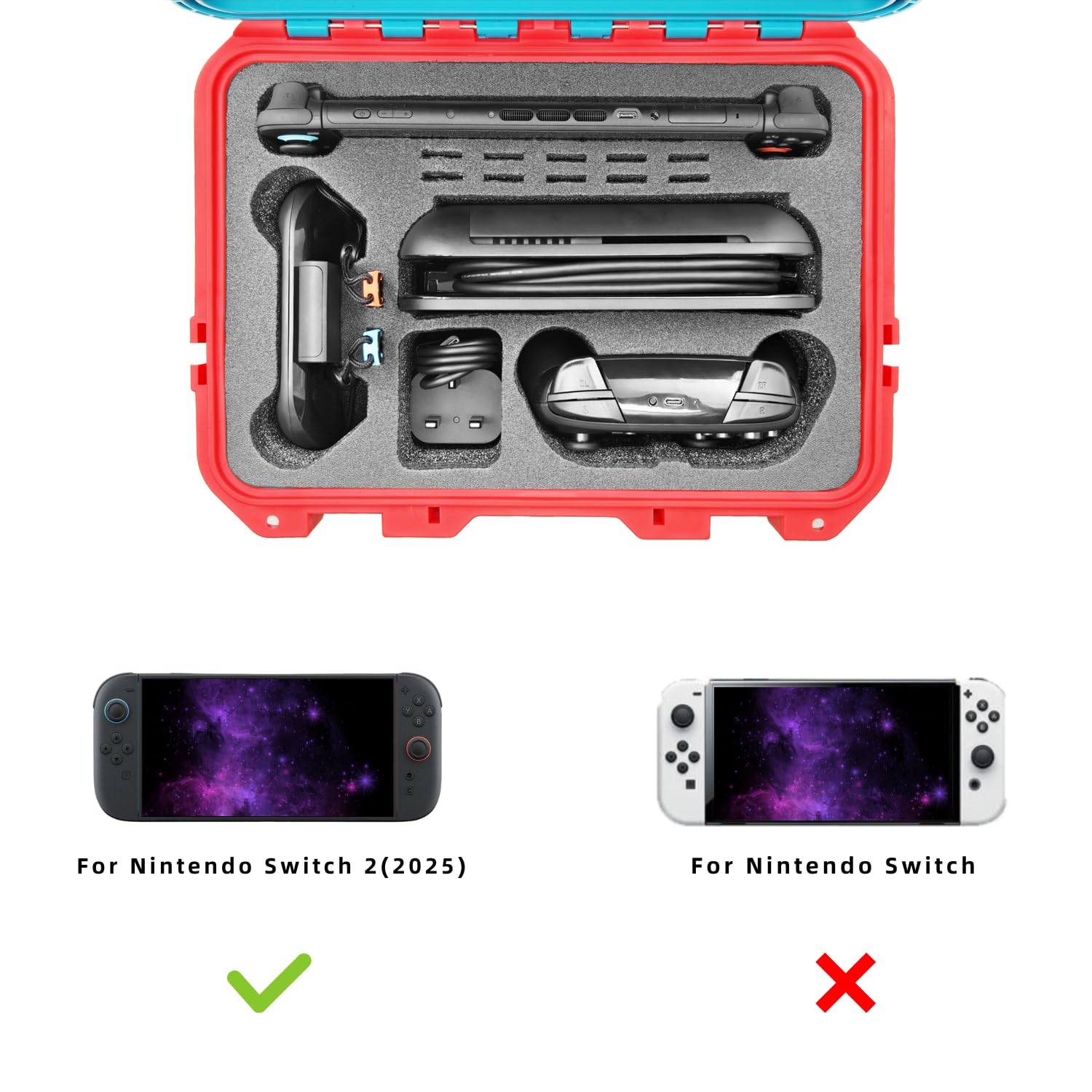 Luck&Link Cassa da trasporto per Nintendo Switch 2, Cassa da trasporto impermeabile per Switch2 NS2, Controller, piccola stazione di docking e altri accessori (Blu&rosso)