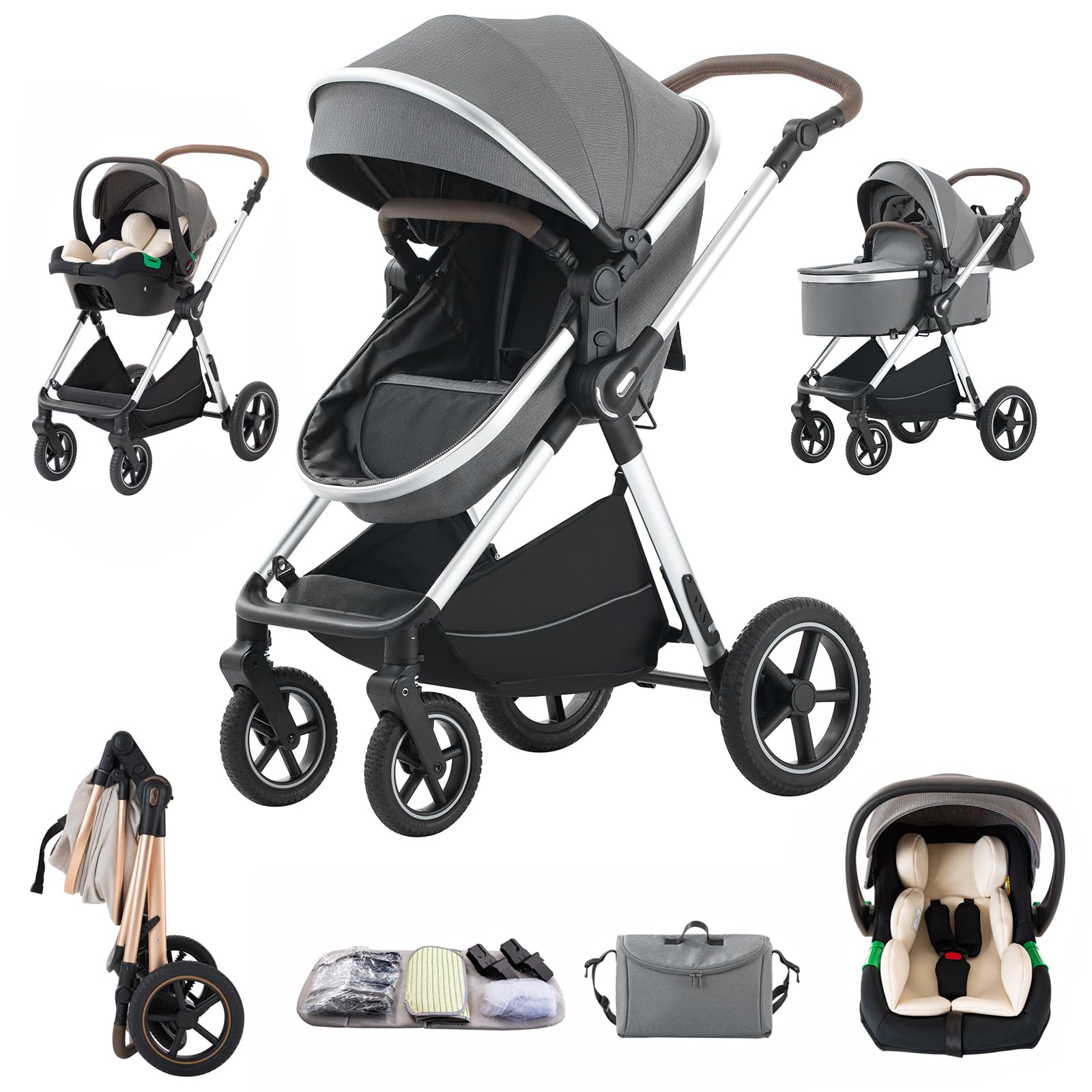 Poussette 3 en 1 Citadines Combinée Tricycle Baby Walker Haute Paysage pour 0-36 mois Pliante Trolley Bébé