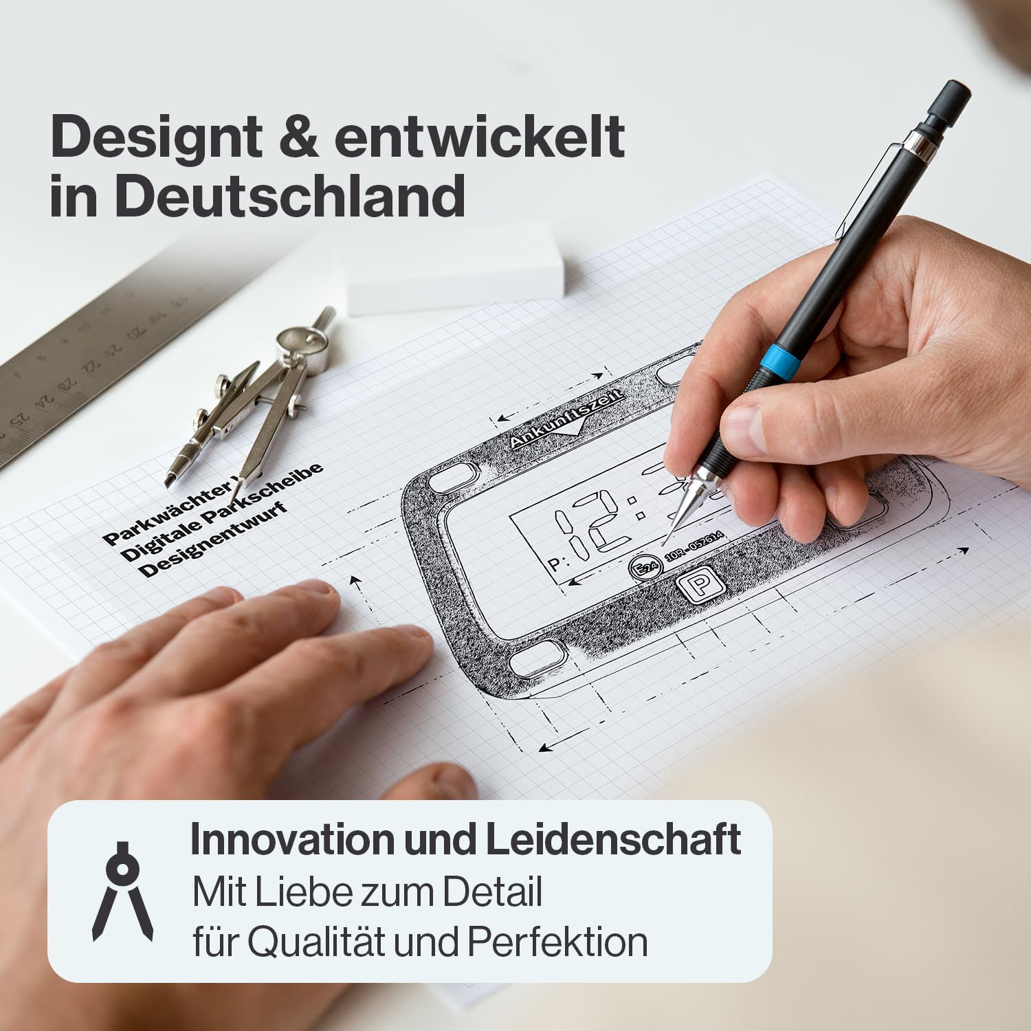 Parkwächter V0 Digitale Parkscheibe mit 2 Scheibenadapter, entspricht der Straßenverkehrsordung, elektronische Parkuhr für das Auto in blau 111 x 72 x 25 mm