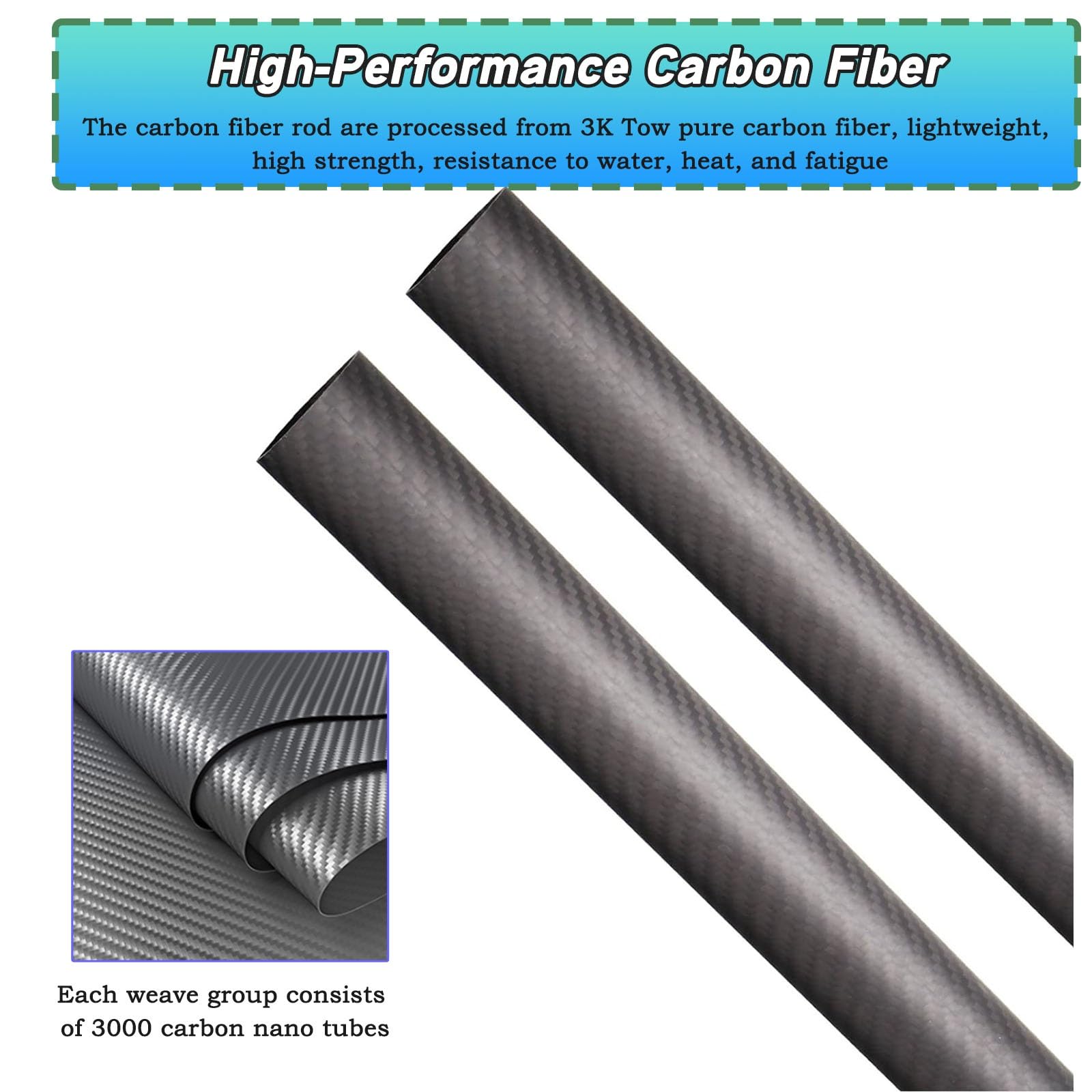 Paquete de 2 tubos de fibra de carbono personalizables: acabado mate 3K, ligeros y de alta resistencia.(10x8mm)