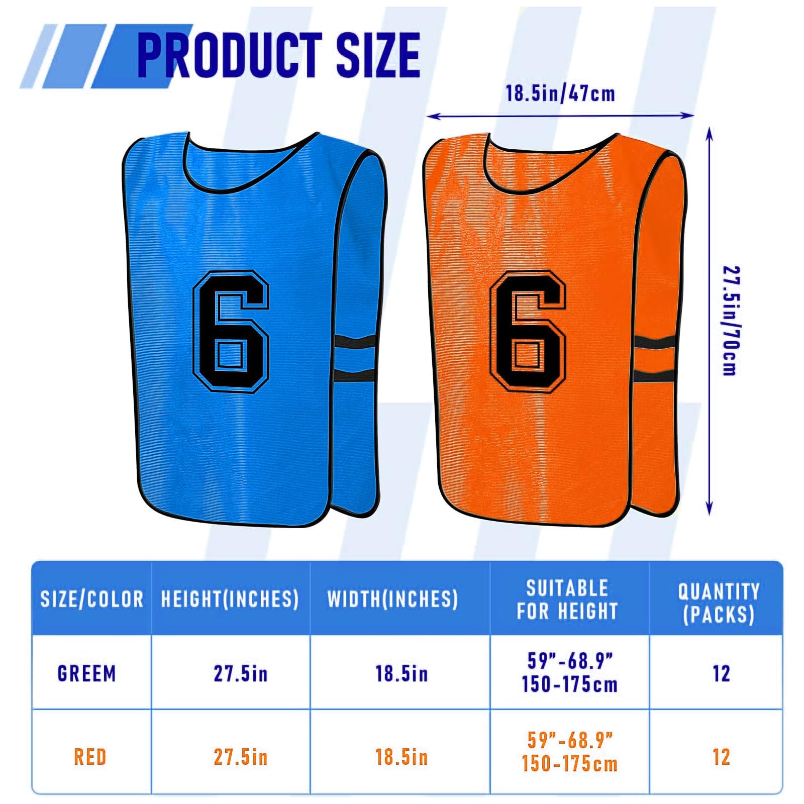 Scrimmage Trainingsweste (24er-Pack) Teamsport-Trikots für Erwachsene, Jugendliche, Fußball-Lätzchen, Übungs-Trikots, orange / blau, One size