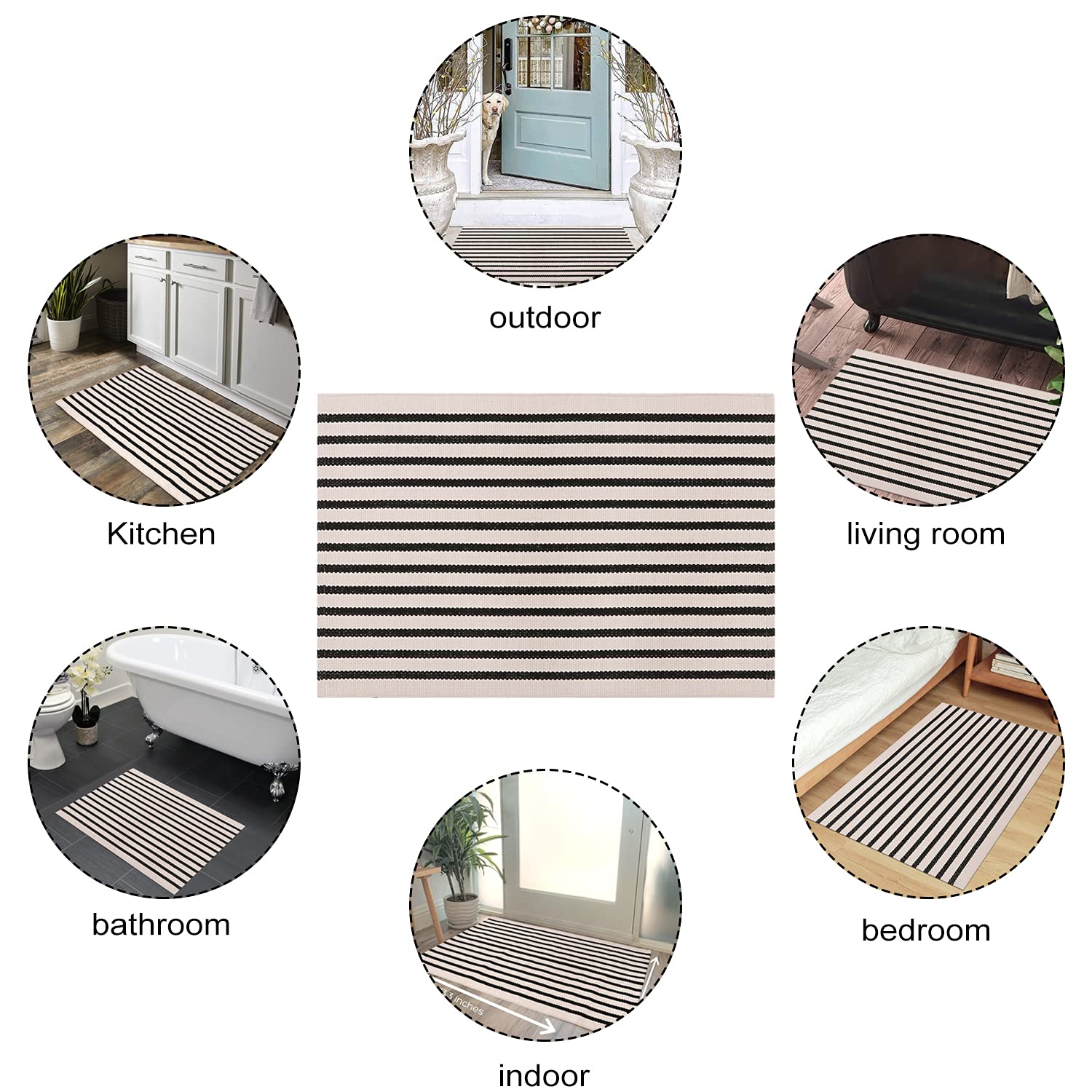 LEEVAN Washable Area Rug 5'x8' Durable Living Room Area Rug Soft Bedroom Rug Black and White Striped Rug for Kitchen Dining Room Playroom Mudroom Dinning Room Entryway