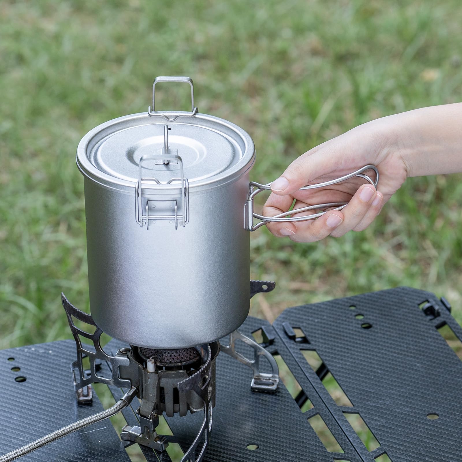 Boundless Voyage Titan Reiskocher Camping Kochtopf Ultraleicht Camping Kochgeschirr Set für Küche, Wandern, Picknick, Reisen Ti-2093 (Ti-2093-Silber)