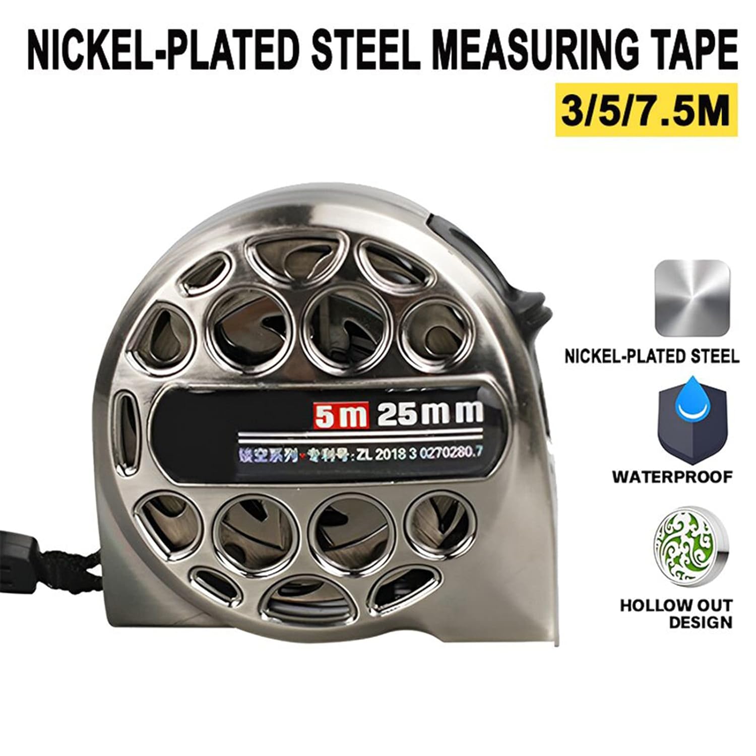 Stainless Steel Anti-Corrosion Retractable Metric Ruler, Measuring Tape Retractable, Heavy Duty Tape Measure, Hollow Design, Waterproof & Wear-Resistant Impact Measure Tape (5mx25mm)
