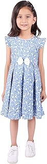 Zyrix Girls Soft Cotton All Over Printed Fit & Flare Knee Pleated Dress Blue-picture-27