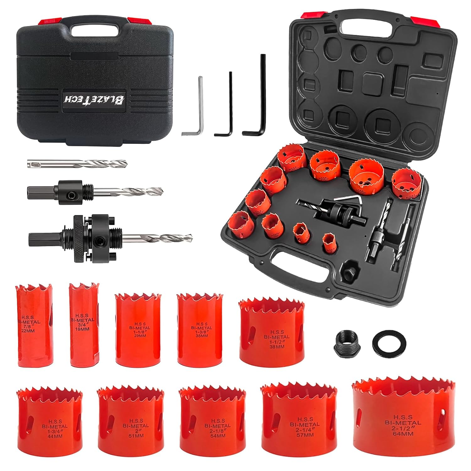 Hole Saw Kit 10 Pcs Hole Saw Set from 3/4'' to 2-1/2'' General Purpose for Wood Drywall Plastic Aluminum Mild Steel Iron Metal Stainless Steel Easy Chip Remove