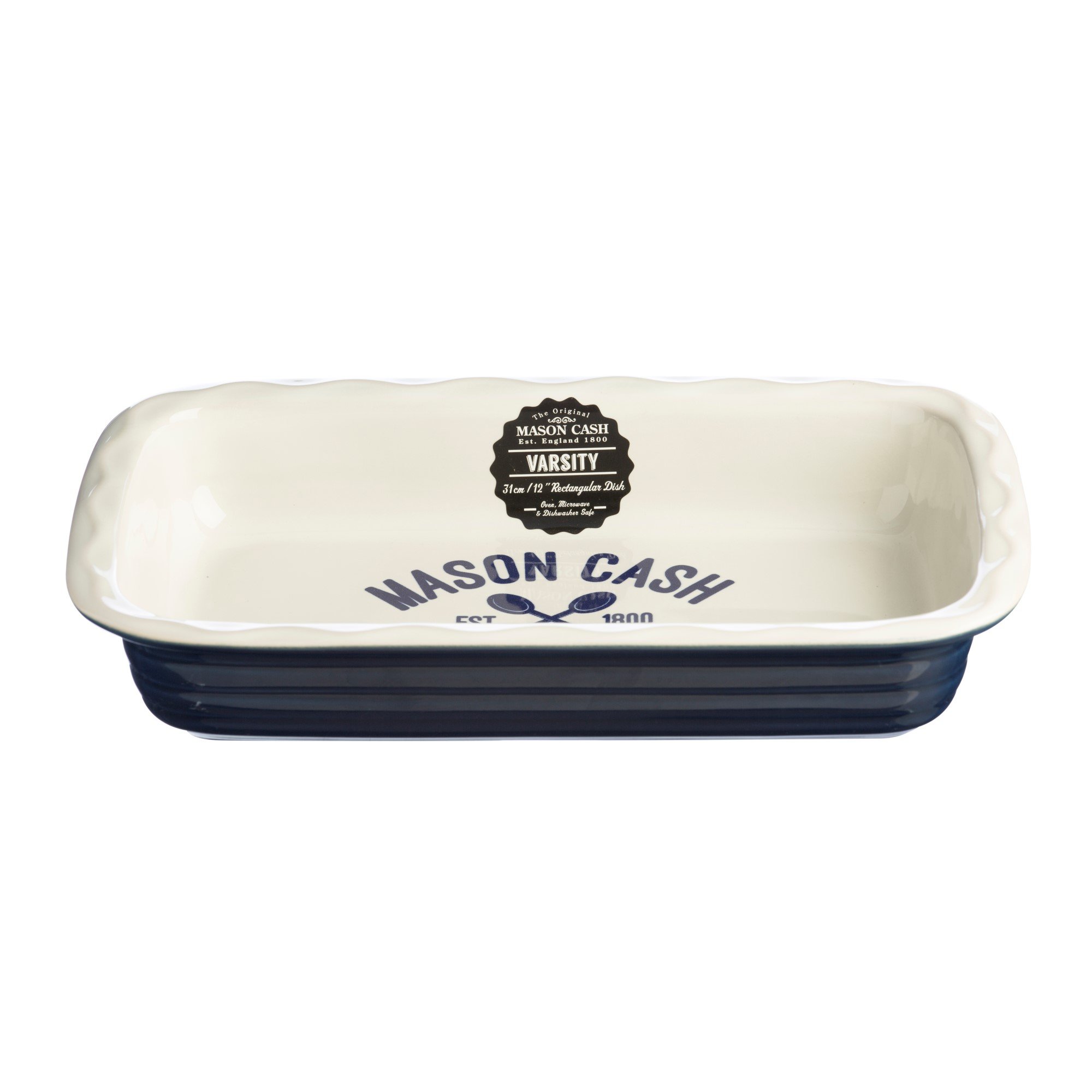 Mason Cash Varsity 31 cm prostokątne naczynie do ciasta, ceramiczne, niebieskie i białe, 31 x 20 x 7 cm