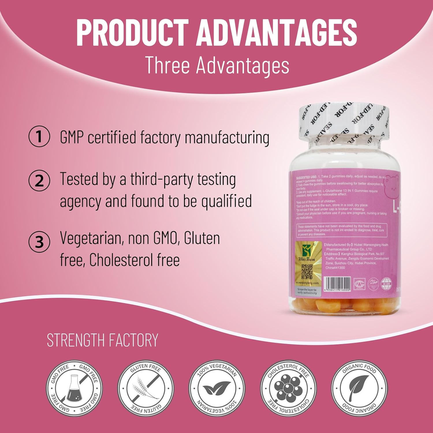 L-Glutathione 13 in 1 Gummies, 1200mg, Reduce Wrinkles & Anti-Aging, 60 Count - Image 3