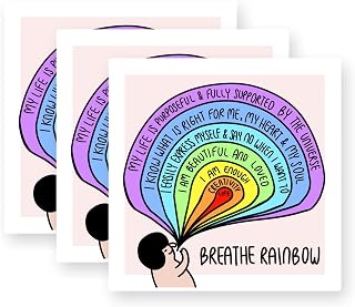Breathe Rainbow, Rainbow Affirmation Vinyl Stickers 3 Pack 3 Inch | Daily positive reminder, goal tracker decor, scratch resistant coating, envelope card seal, printed in USA, desk setup accent