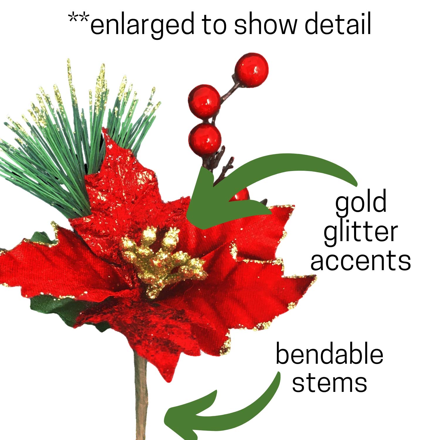 BANBERRY DESIGNS - Juego de 10 púas navideñas de Pascua roja, color rojo y dorado