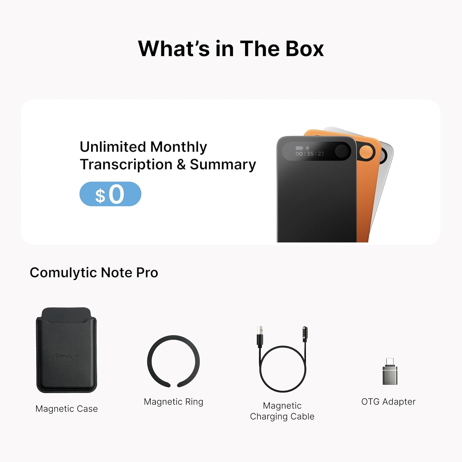 Comulytic Note Pro AI Voice Recorder, Unlimited Transcribe & Summarize, One Tap Recording Device with AI Note Taking, Support 113 Languages, 64GB, Audio Recorder for Calls, Meetings, Lectures, Black - Image 8