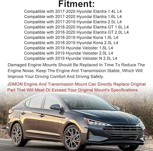 Miniatura 3 de JDMON Reemplazo de soporte de motor derecho para Hyundai Elantra Veloster 2017 2018 2019 2020 1.4L 1.6L 2.0L compatible con 10029, A71210,