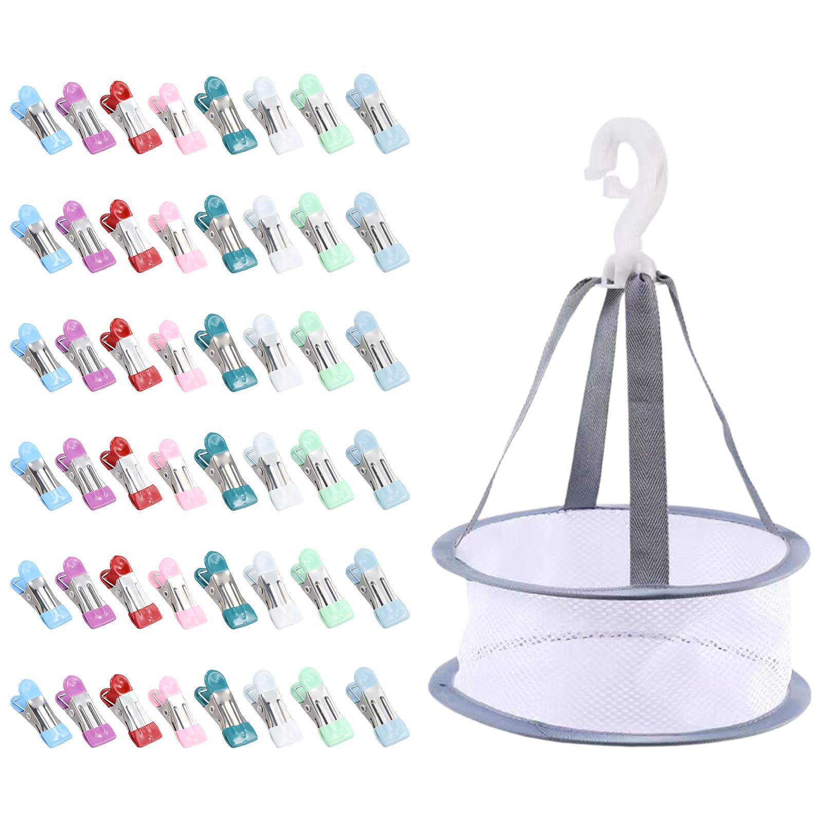 Ziyonix 48 Pack Clothes Pegs for Washing Line with Bag, Stainless Steel Towel Peg, Washing Pegs Heavy Duty Sock Pegs, Non-Slip Metal Laundry Pegs for Shoes, Food Sealing, Photos （8 Colors）