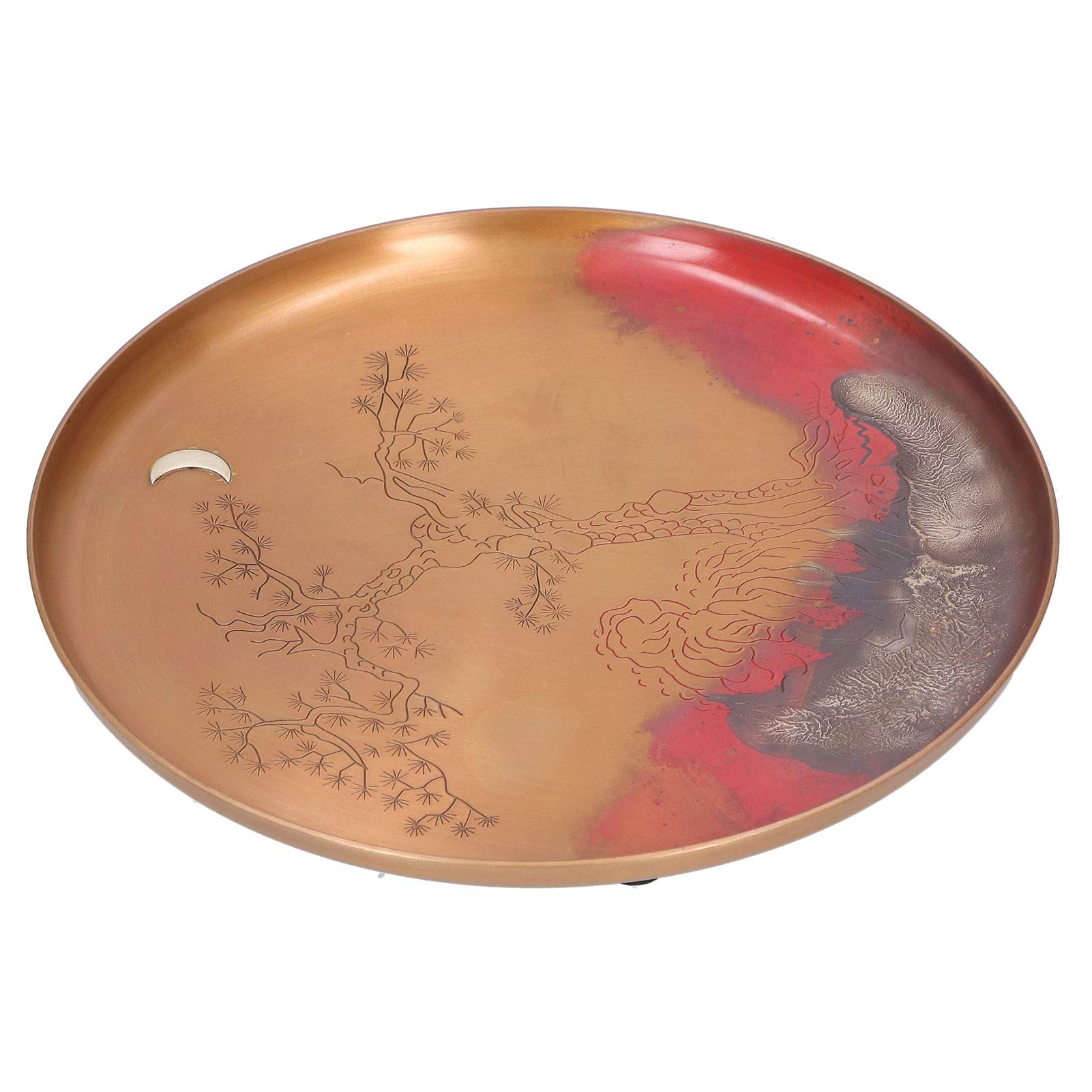 Bandeja de té con Almohadillas Antideslizantes para los Pies, Elegante Plato Redondo para la Ceremonia del té Tradicional de Kung Fu, Hecho de Cobre Rojo Duradero, 19 Cm de Diámetro