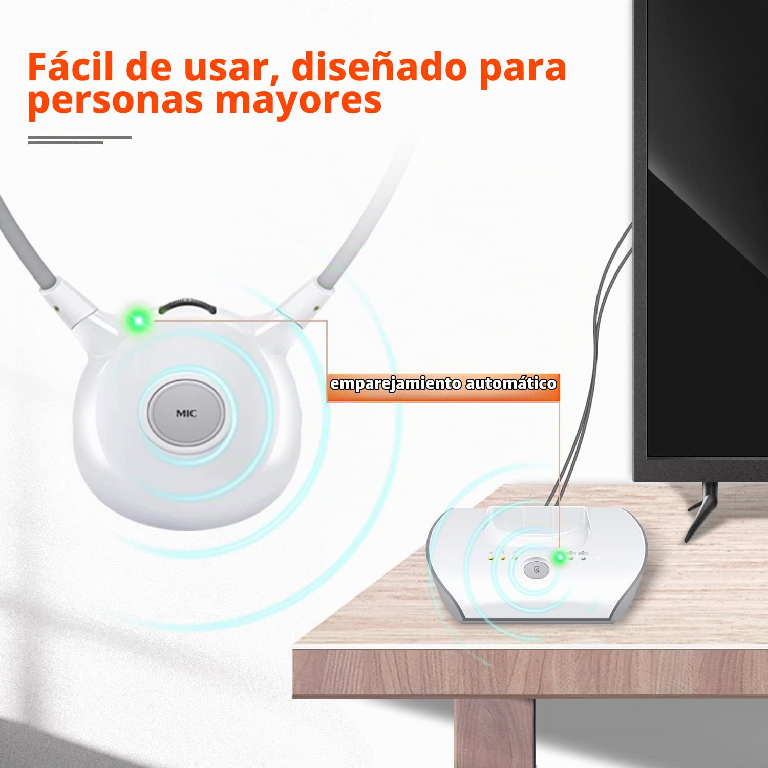 APH100 Auriculares Inalambricos TV | Auriculares TV Inalambricos de Digitales 2,4 GHz con Transmisor (3,5 mm AUX, RCA, con 2 Bater)