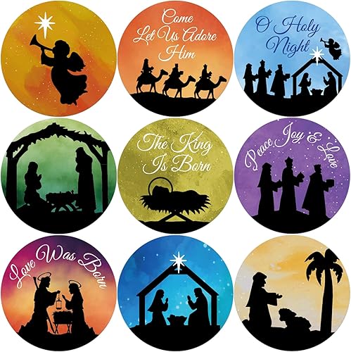 Miniatura 9 de Calcomanías religiosas de Navidad, feliz cumpleaños, Jesús, Belén, para niños, escuela cristiana, decoración de aula, VBS, recuerdo de fiesta, 500