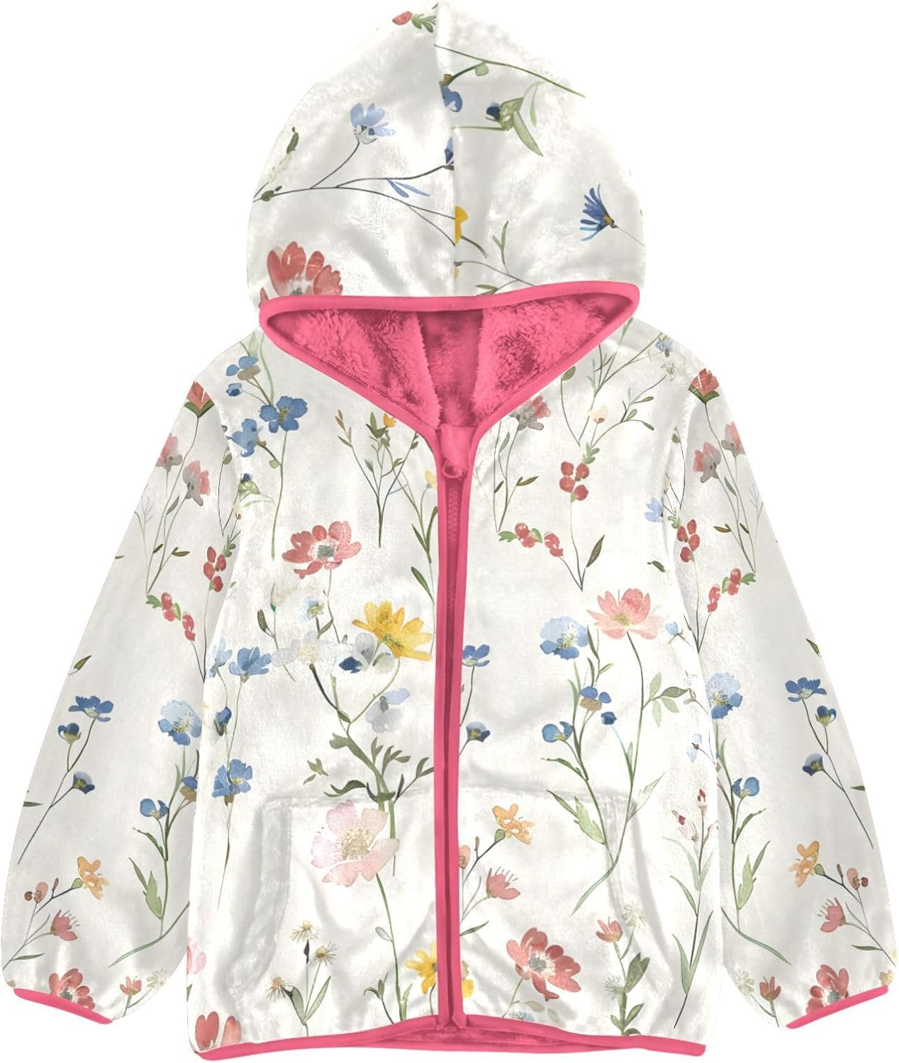 ALAZA Dainty Little Flowers Watercolor Hoodie Jacket for Girls Toddler Fleece Zip Up Coat Plush Jacket for 3 Years