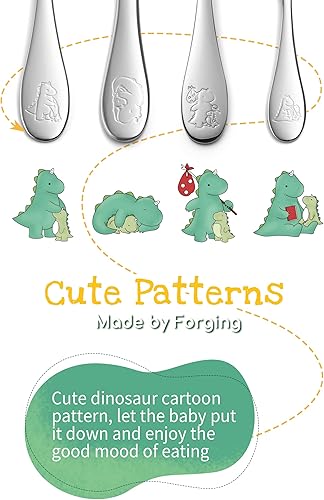 Miniatura 4 de Juego de cubiertos para niños pequeños, cubiertos seguros de acero inoxidable 1810 para niños, lindos utensilios para bebés, reutilizables, de metal