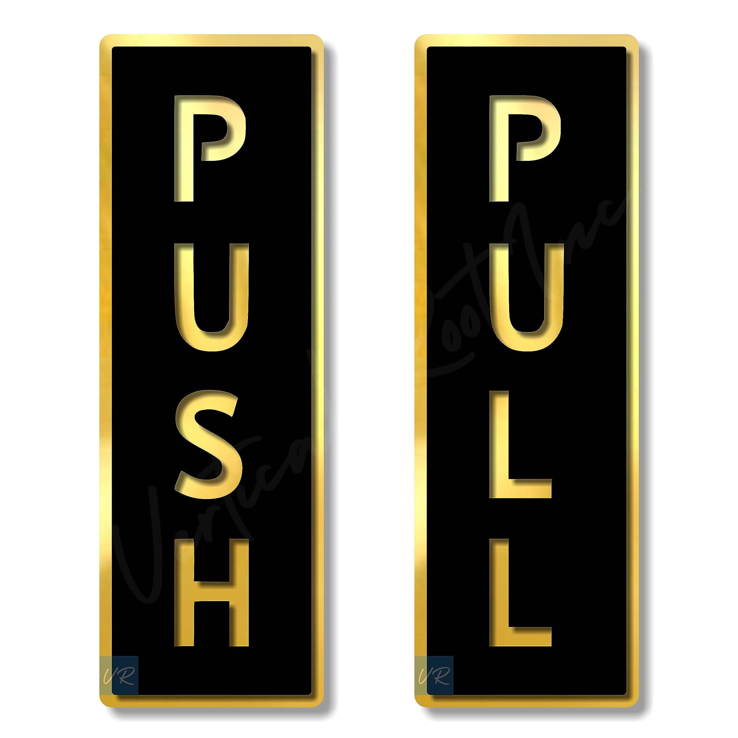Premium BLACK & GOLDEN Finish Acrylic PUSH PULL DOOR 6" x 2" Sign Easy to Mount Self-Adhesive Tape Signage for Hotel Office Corporate Business Resort Society