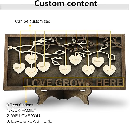 Miniatura 3 de Jeweidea Letrero familiar personalizado con 2-9 nombres, marco de madera personalizado del árbol de la vida, placas de madera grabadas, decoración