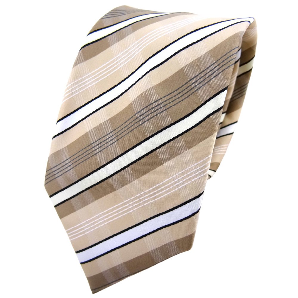 TigerTie tie necktie beige ivory white black gray striped - Tie necktie