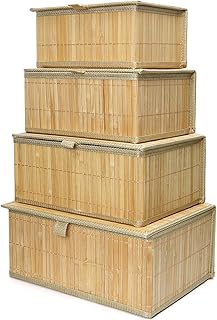 Wicker Basket With Lid Bamboo Storage Box for Shelf Bamboo Decor Storage...