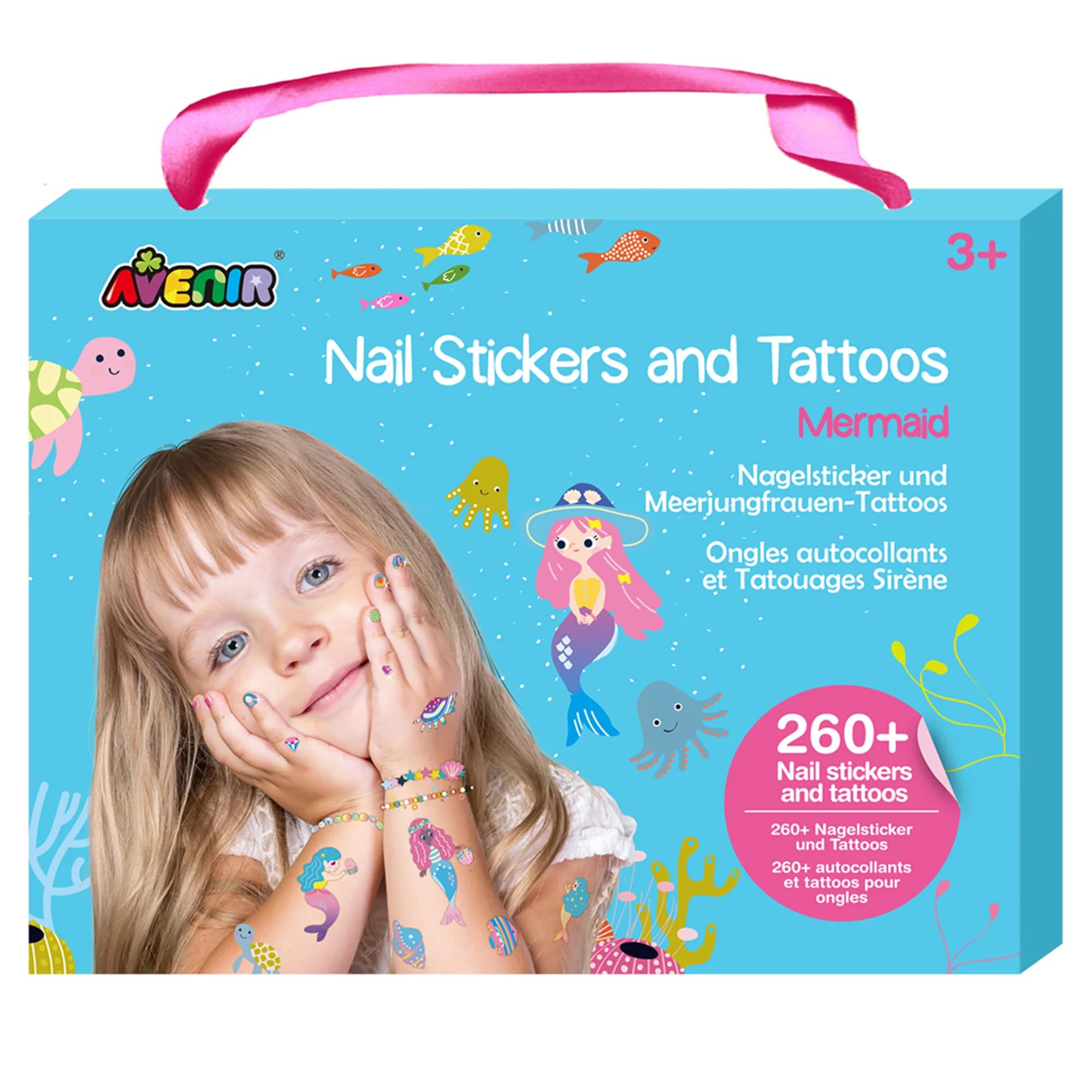 Avenir Kreativ-Set Nagelsticker & Tattoos, Motiv: Meerjungfrau, temporäre Aufkleber für Kinder ab 3 Jahren