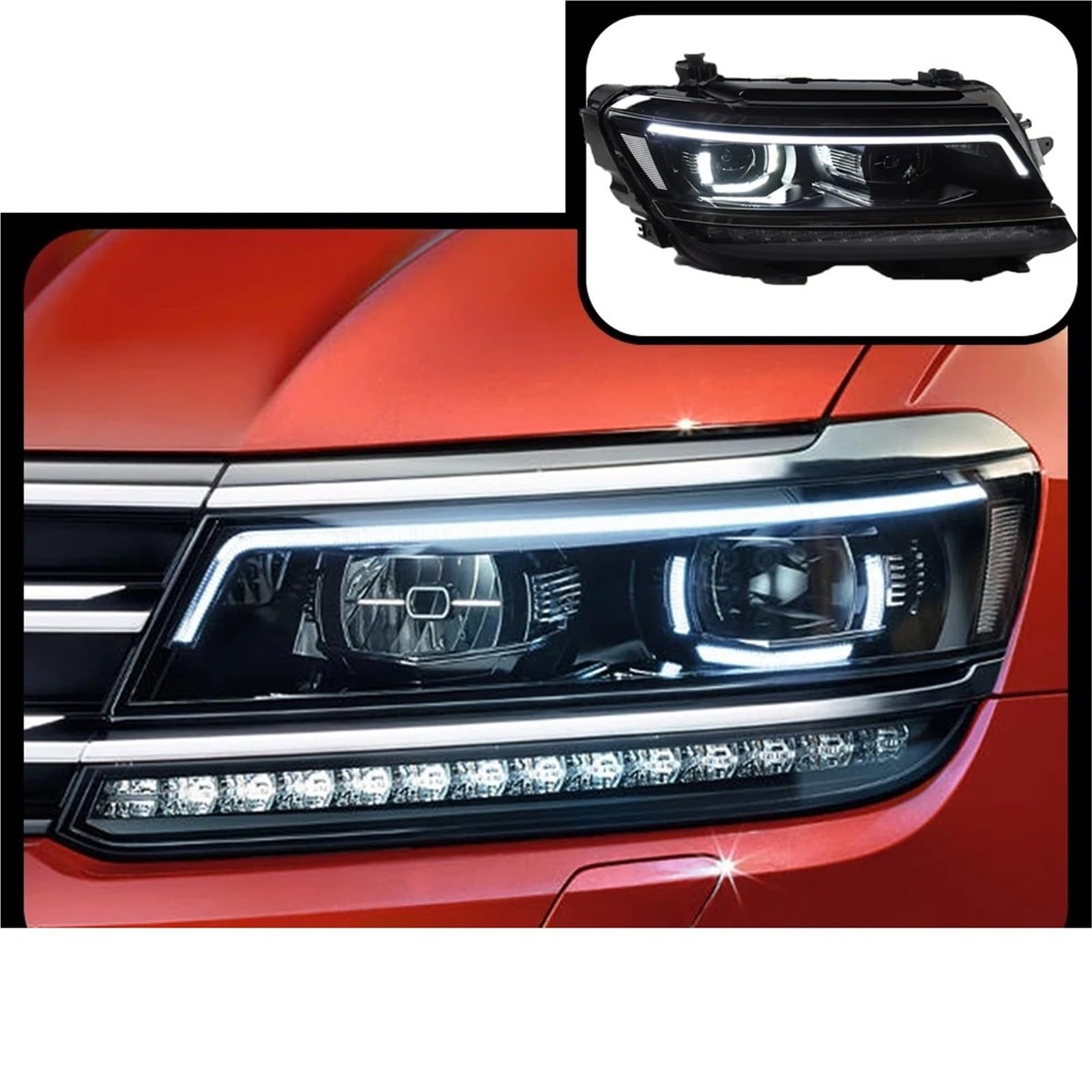 Faro Coche Para VW Para Tiguan 2017 2018 2019 2020 2021 Faros Delanteros LED DRL Hid Angel Eye Bi Xenon Beam Accesorios Faros Delanteros(For Right Hand Drive)