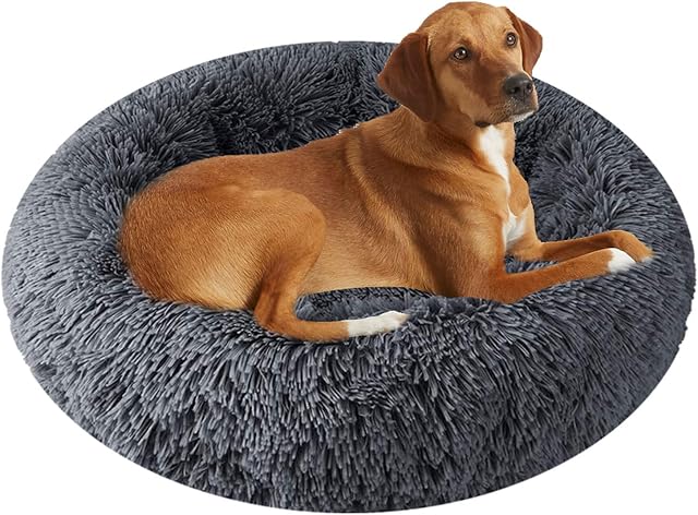 ToKinCen 100cm Calming Dog Bed,Large Dog Bed XL Donut Dog Bed, Calming Dog Bed Cat Bed Donut, Donut Anti Anxiety Pet Bed, Comfortable Cuddler Bed for Medium Dogs,Improved Sleep ( Dark Grey)
