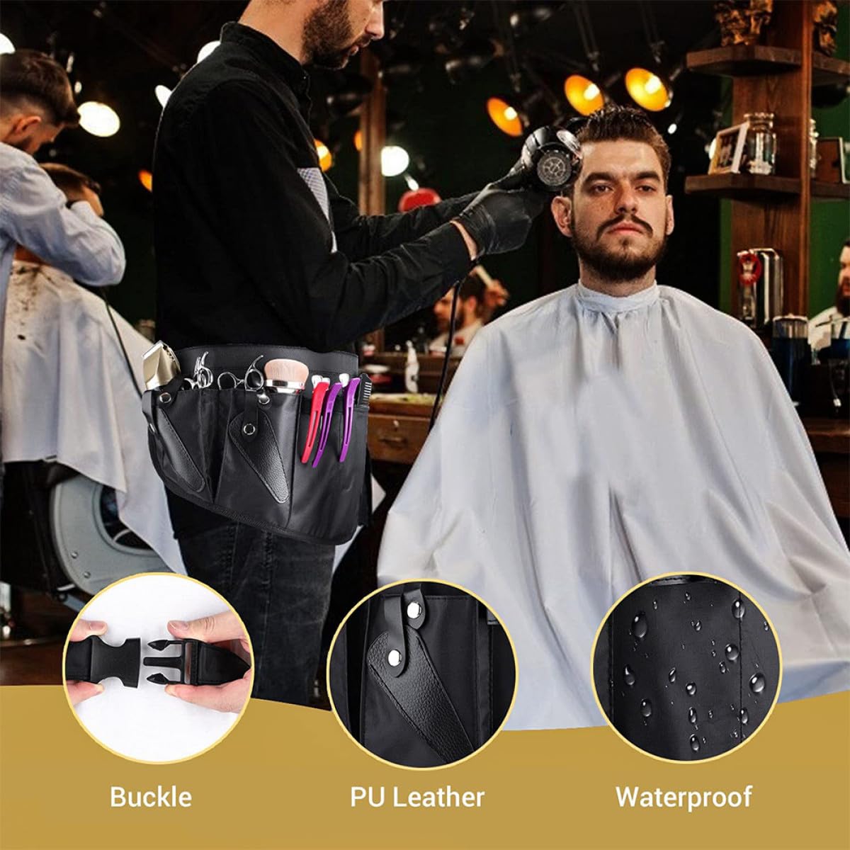 GALPADA Marsupio per Parrucchiere in Tela Nera Resistente Protezione Completa, Custodia Semplice per Forbici e Accessori da Lavoro Professionale