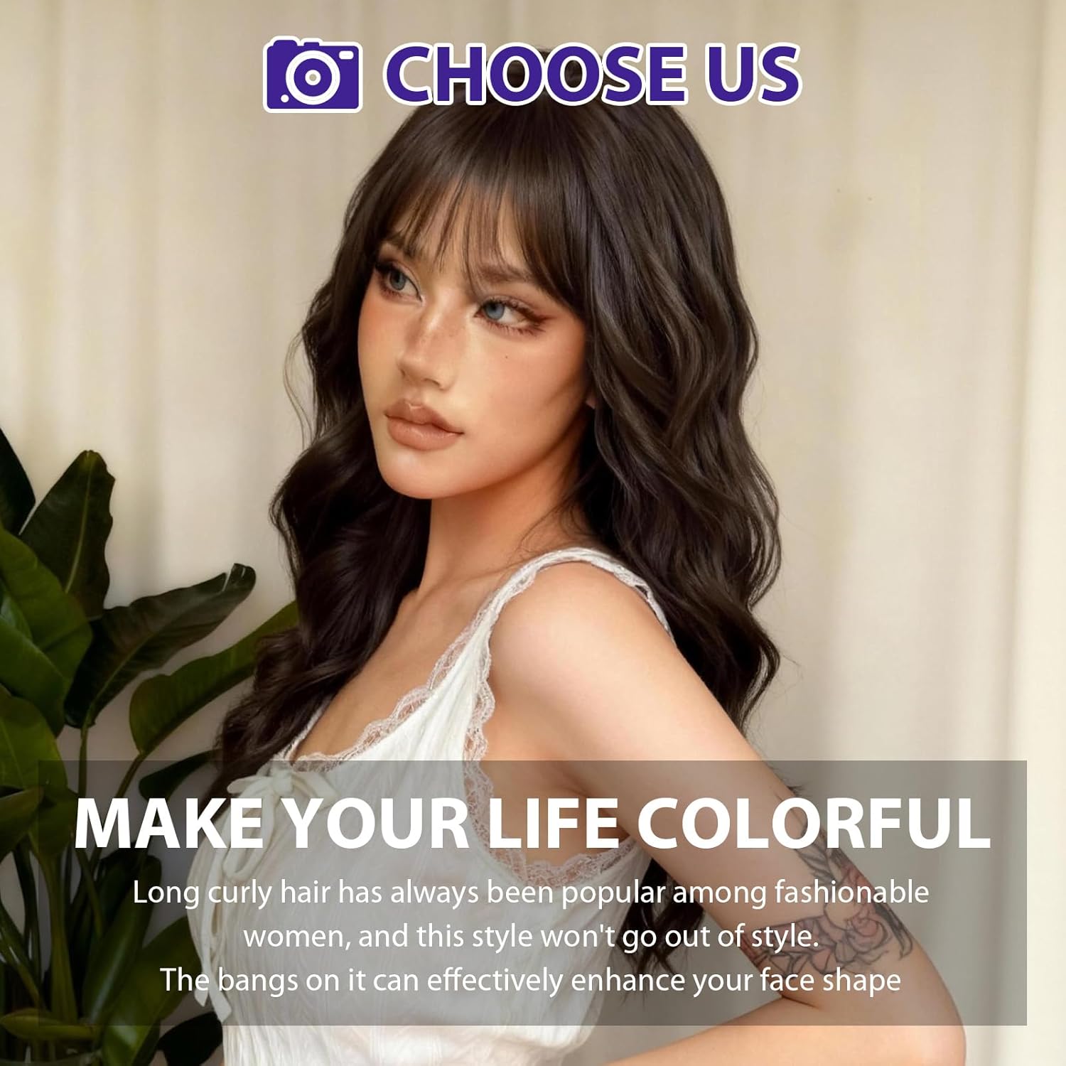 testar Brown Wigs for White Women 20 Inch With Bangs Hair Replacement Wigs Realistic Looking Synthetic Curly Wigs For Daily Party Use