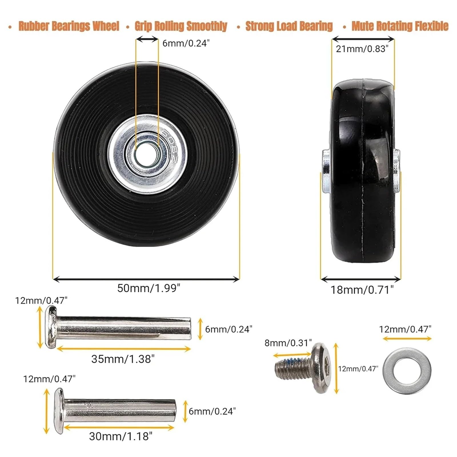 Ruedas para Maletas Kit De Reparación Y Reemplazo Ruedas Silenciosas For Maletas: Ejes 40 Mm/50 Mm/60 Mm Diámetro Universales(80mm-24mm-4 Wheels)