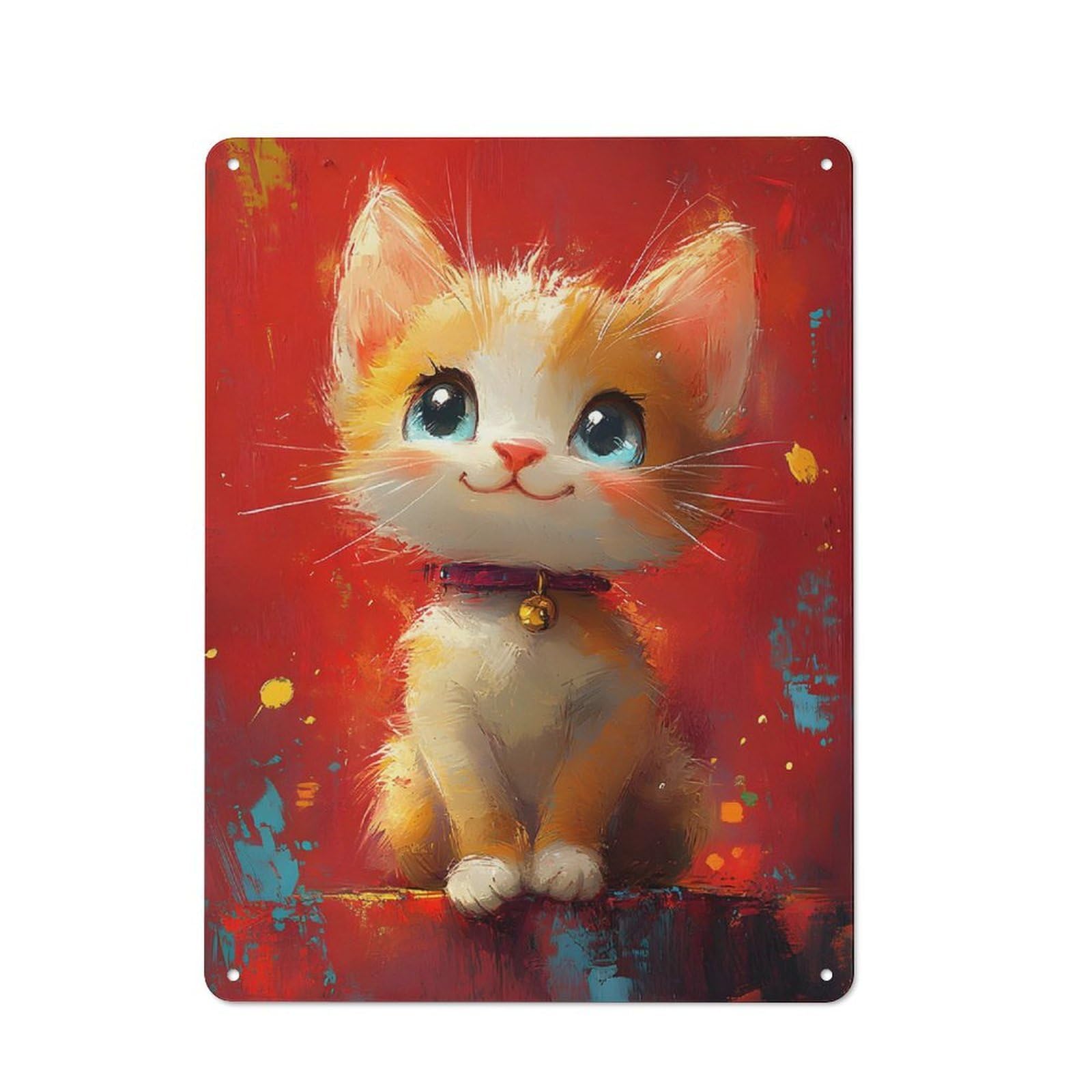 Junmoney Cute Kitten Painting Retro Metal Sign 40X30cm For Garden Room Or Summerhouse, For Garden Room Decor Fans