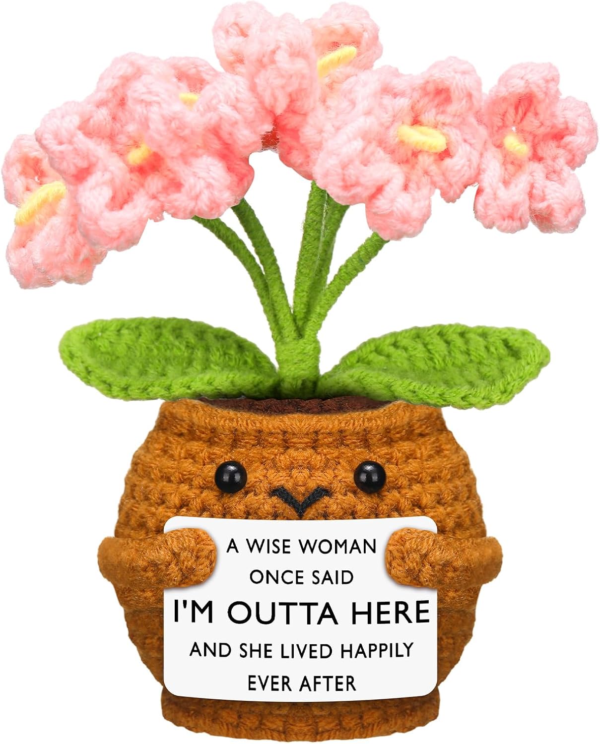 Wavwavw Coworker Leaving Gifts for Women Men, Positive Flower Doll Crochet with Card Funny Farewell Going Away Goodbye Gifts for Coworkers Employee Teacher Friends Retirement(Cute Style)