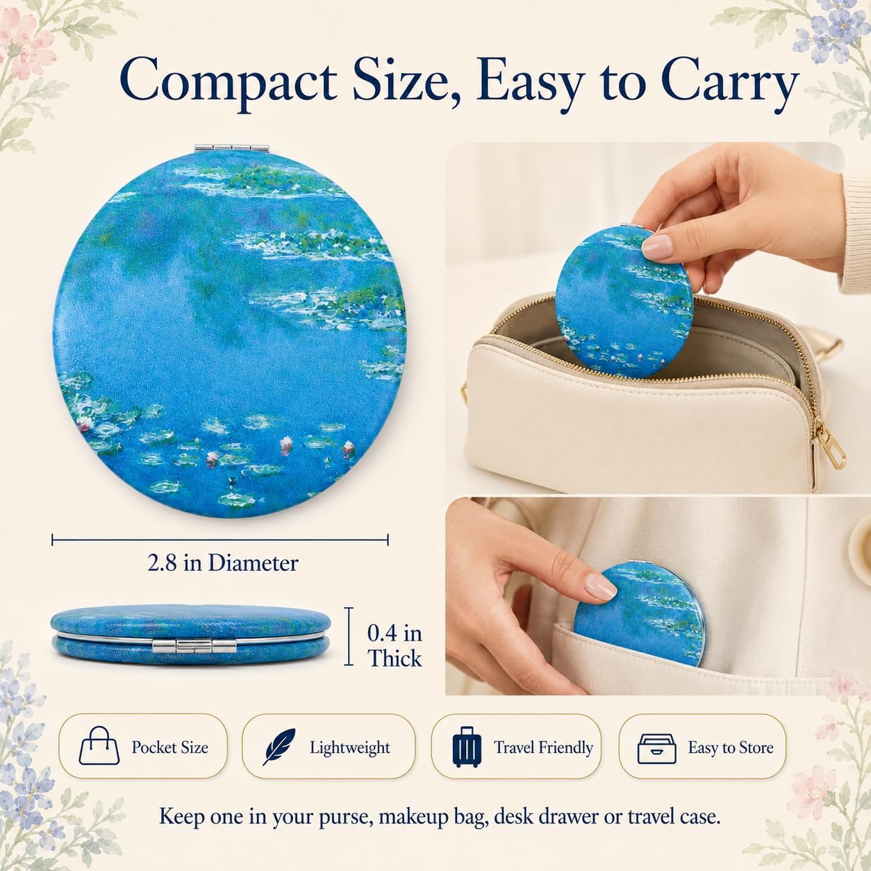 6 Pack Compact Mirrors Bulk, Monet Art 1X/2X Pocket Mirrors for Women image 5