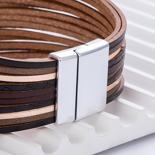 Miniatura 6 de FANCY SHINY Pulseras de cuero estilo bohemio, apilables, con cierre magnético, joyería bohemia de moda para mujer