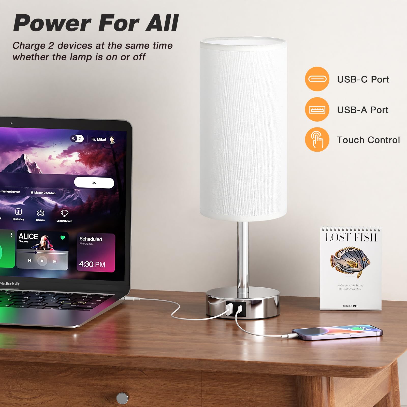 Aooshine White Bedside Lamps Set of 2, Dimmable Table Lamps for Bedroom Silver Base(Bulb Included), G-white-2pc - Image 2