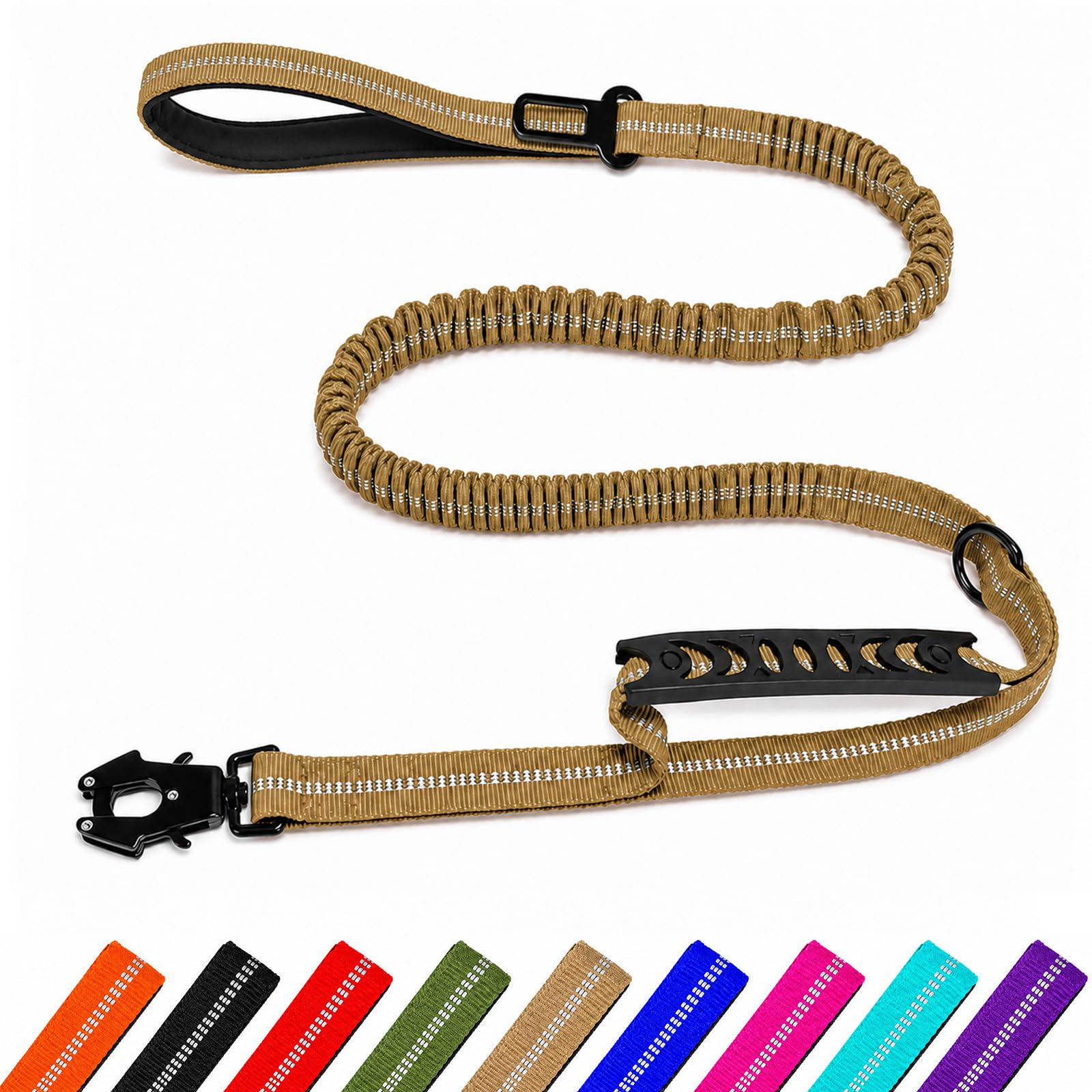 Tactical Dog Lead, Shock Absorbing Bungee Leash, 3.77-5.74FT, Khaki