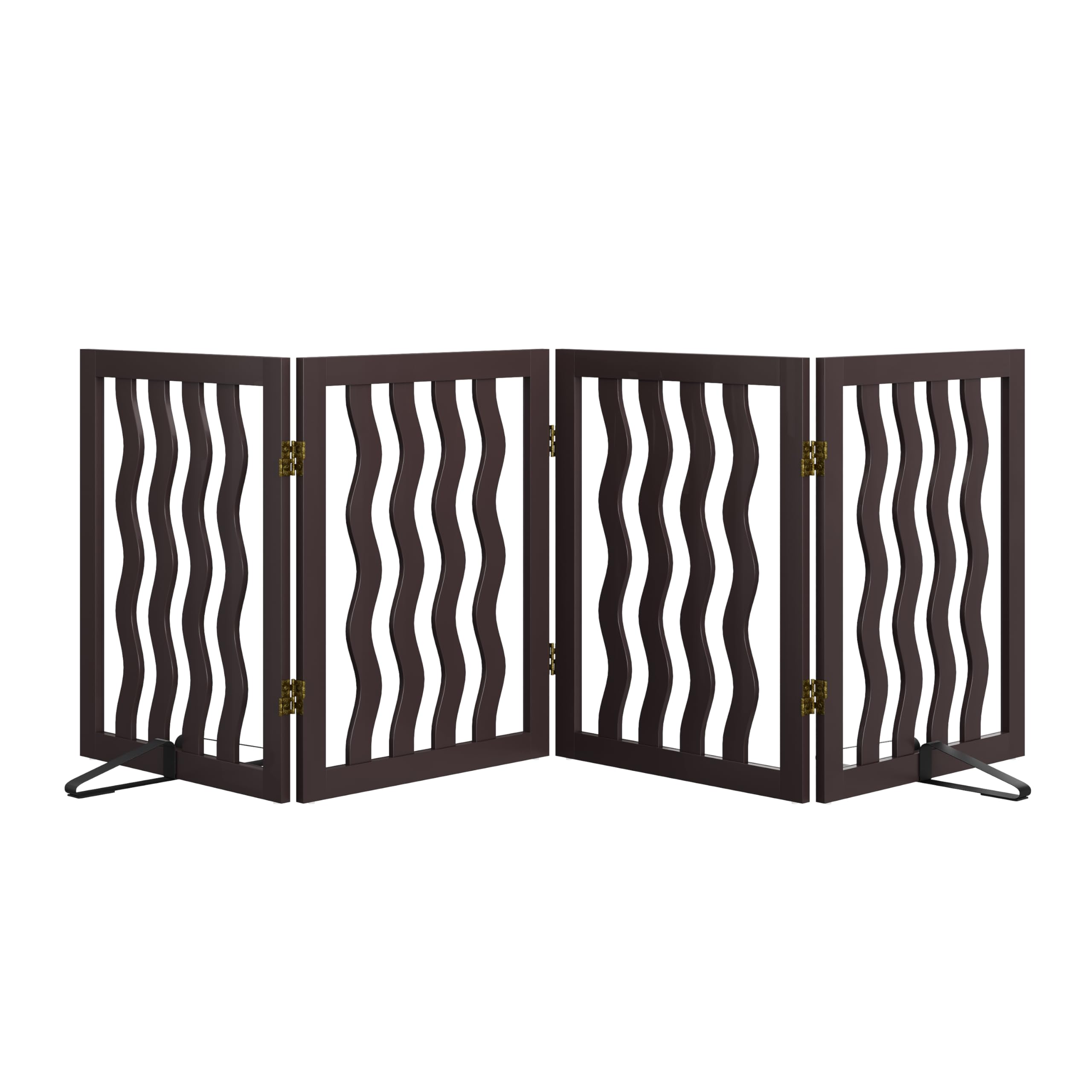 Dog Gate, Wavy Freestanding Dog Gates for Doorways 4 Panels (brown)