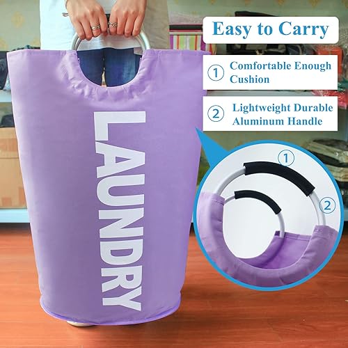 Miniatura 4 de Mziart Cesta de lavandería plegable grande de 82 litros con asas acolchadas, cesta de tela Oxford resistente, bolsa de lavandería alta, organizador