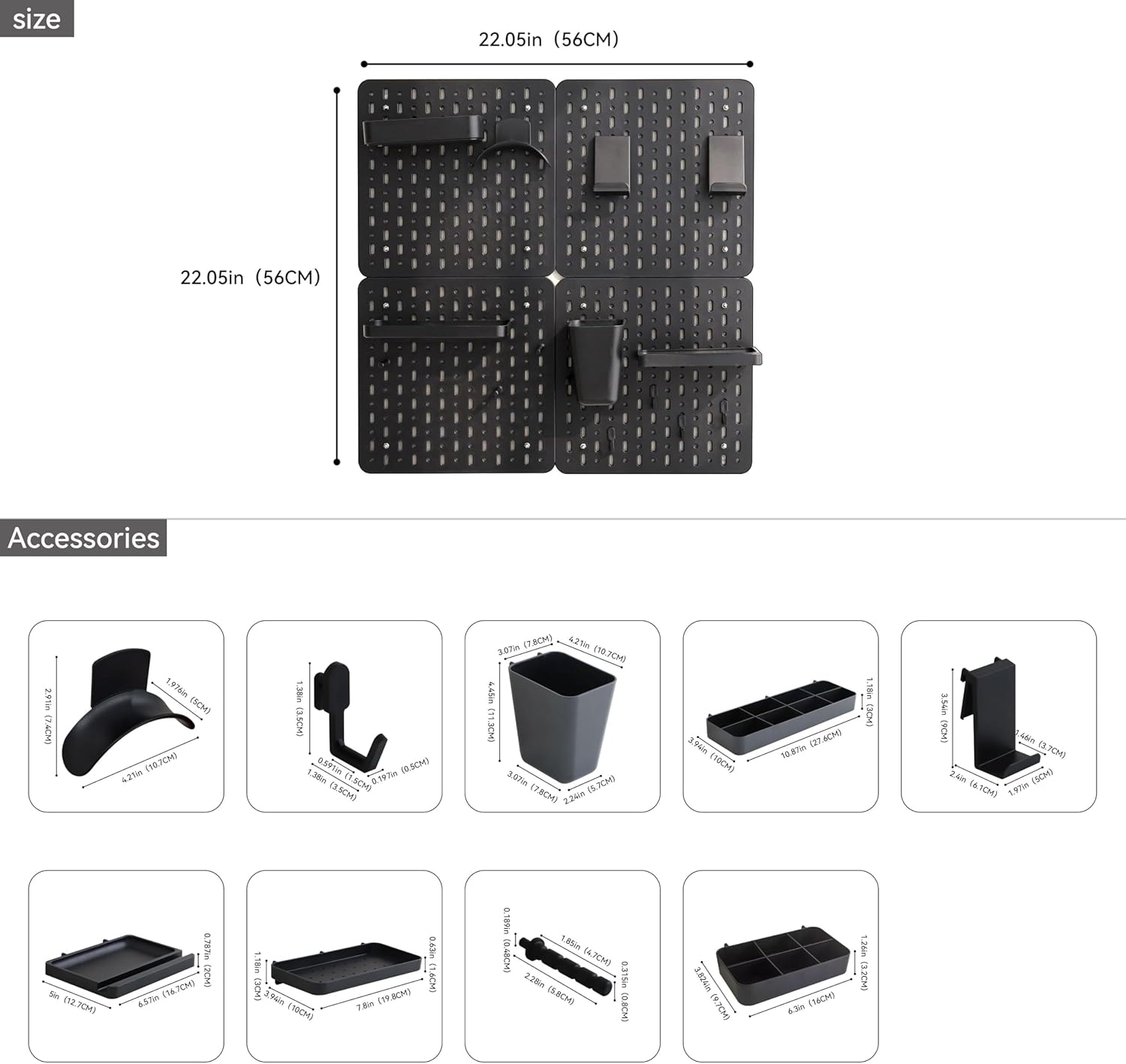 No Drill Pegboard Wall Organizer - HIPS Material Gaming & Office Storage with Accessories, White/Black/Pink Combination for Men Women Space-Saving (Black)