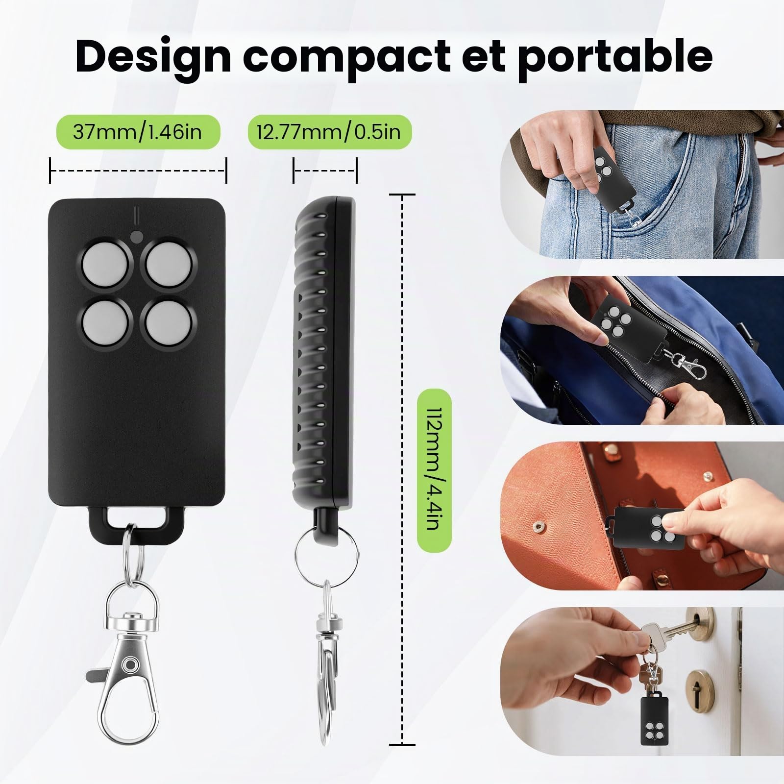 Remplacement pour SCS Sentinel AAM0121 - Télécommande de Portail 4 Canaux à Code Tournant, 433 MHz, Portée 50 m, Sécurité Renforcée, Compatible Motorisations Portail (Gris, 3 pièces)