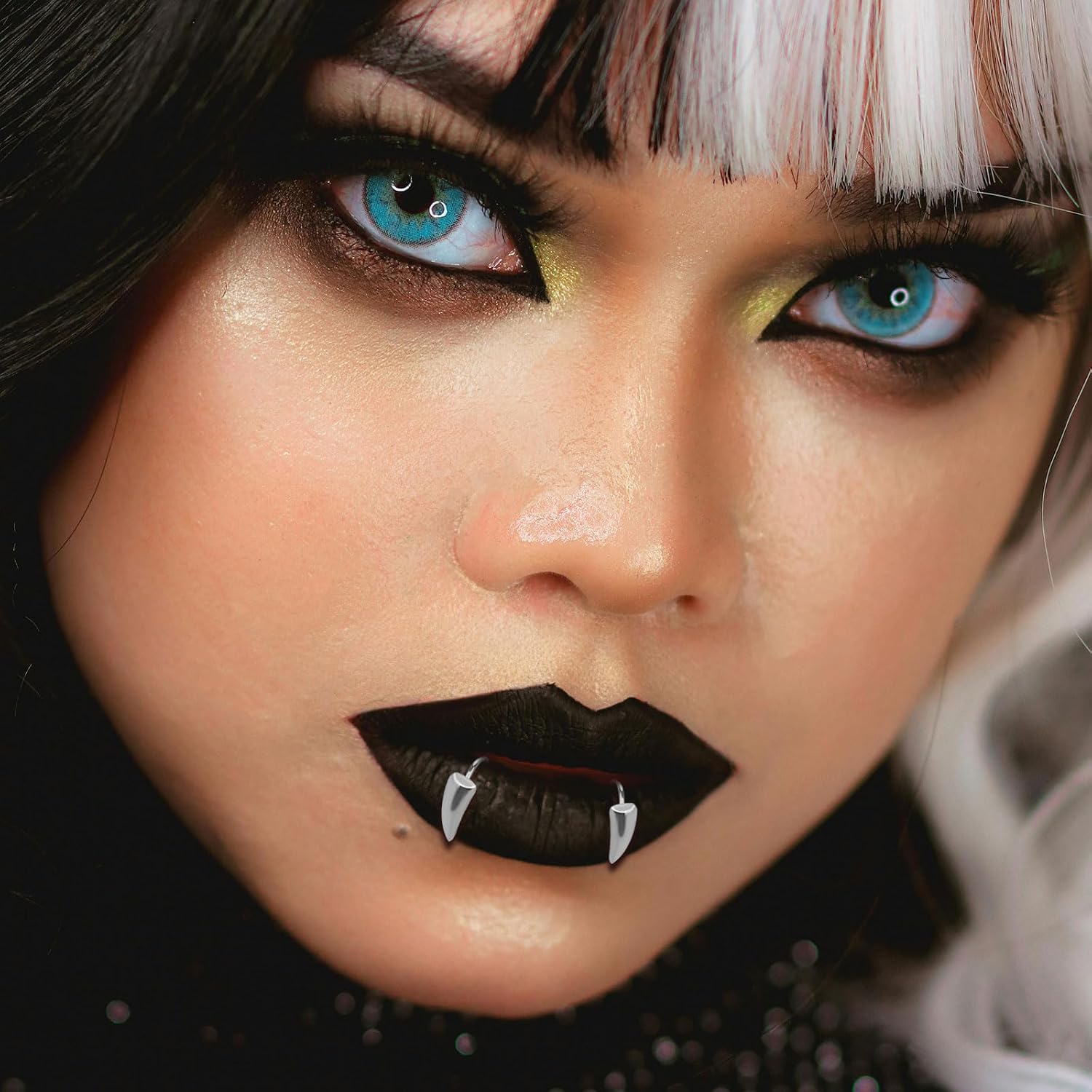 Xpircn 10PCS Fake Lip Ring Vampire Teeth Ring, Adjustable Fake Lip Piercing Non-Piercing Lip Cuff Ear Cuff Earrings Fake Septum Nose Piercing Jewelry for Women Men