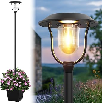 Icerona 75" Solar Outdoor Light Waterproof, Aluminum 100 Lumens Solar Lamp Post Light with Planter, Auto On/Off Long-Lasting Warm White Outdoor Post Lamp for Garden, Backyard, Patio, Driveway Decor